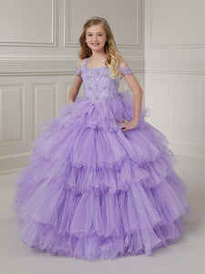 Cold Shoulder And Beaded Bodice Tiered Ruffle Ball Gown In Lilac