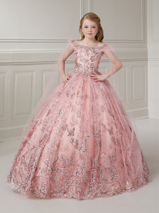 Off-The-Shoulder Butterfly Sequin And Glitter Tulle Ball Gown With Removable Tulle Bows In Rose