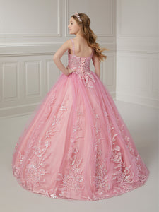 Floral Lace Bodice With Cascading Lace Tulle Skirt Ball Gown In Rose