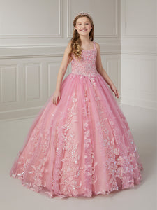 Floral Lace Bodice With Cascading Lace Tulle Skirt Ball Gown In Rose