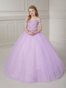 Off-The-Shoulder Beaded Bodice And Glitter Tulle Ball Gown In Lilac