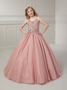 Beaded Scoop Neck With Gathered Tulle Skirt Ball Gown In Rose Christina Wu