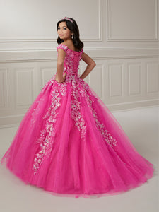 Off-The-Shoulder Sequin Lace And Glitter Tulle Ball Gown In Hot Pink