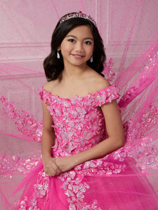 Off-The-Shoulder Sequin Lace And Glitter Tulle Ball Gown In Hot Pink