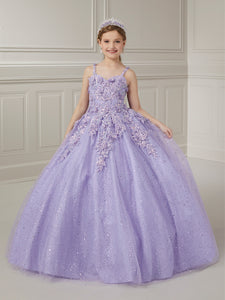 3D Floral Sequin Lace And Glitter Tulle Ball Gown With Detachable Feather Shoulder Overlay In Lilac