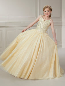 Sequin And Sparkle Tulle Ball Gown With Detachable Beaded Sheer Cape Sleeves In Champagne