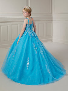 Lace Applique And Glitter Tulle Ball Gown In Ocean