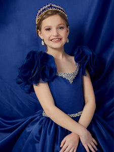 Ruffle Sleeve Jeweled Neck And Waist Ball Gown In Royal