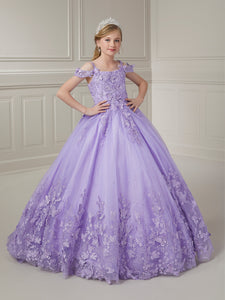 Embroidered Butterfly Cold Shoulder Tulle Ball Gown In Lilac