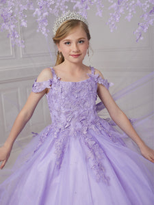 Embroidered Butterfly Cold Shoulder Tulle Ball Gown In Lilac