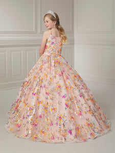 Allover Multi Sequin Floral V-Neck Ball Gown In Blush Multi