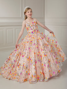 Allover Multi Sequin Floral V-Neck Ball Gown In Blush Multi