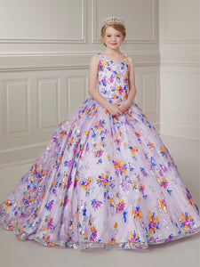 Allover Multi Sequin Floral V-Neck Ball Gown In Lilac Multi