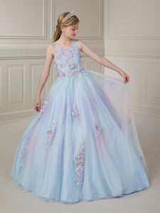 3D Floral Scoop Neck And Cotton Candy Tulle Ball Gown In Blue Cotton Candy