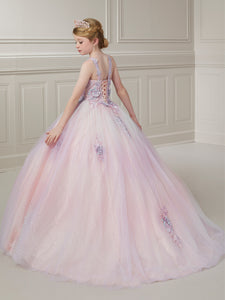 3D Floral Scoop Neck And Cotton Candy Tulle Ball Gown In Pink Cotton Candy