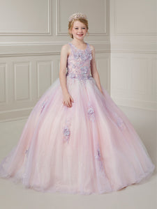 3D Floral Scoop Neck And Cotton Candy Tulle Ball Gown In Pink Cotton Candy