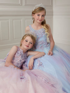 3D Floral Scoop Neck And Cotton Candy Tulle Ball Gown In Pink Cotton Candy