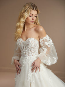 Lace And Tulle Strapless Sweetheart A-Line With Detachable Sleeves In Ivory/Light Champagne In Ivory Ivory