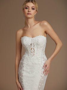 Allover Lace Fit And Flare Gown With Detachable Sleeves In Ivory/Almond/Hazelnut In Ivory Ivory Nude