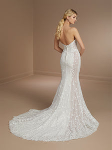 Allover Lace Fit And Flare Gown With Detachable Sleeves In Ivory/Almond/Hazelnut In Ivory Ivory Nude