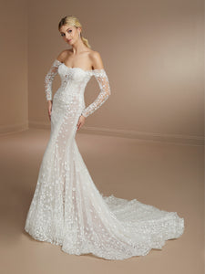 Allover Lace Fit And Flare Gown With Detachable Sleeves In Ivory/Almond/Hazelnut In Ivory Ivory Nude