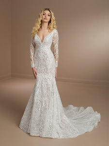 Allover Lace Gown With Detachable Sleeves In Ivory/Hazelnut In Ivory Hazelnut
