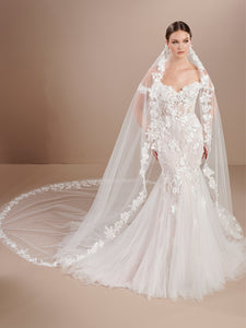 All Over Lace And Tulle Mermaid Gown In Ivory