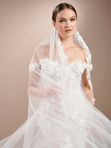 All Over Lace And Tulle Mermaid Gown In Ivory