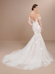 All Over Lace And Tulle Mermaid Gown In Ivory Hazelnut