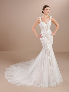 All Over Lace And Tulle Mermaid Gown In Ivory Hazelnut