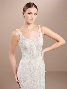 Fitted Lace Mermaid Gown In Ivory Almond