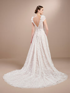 All Over 3D Floral Lace Gown In Ivory Almond