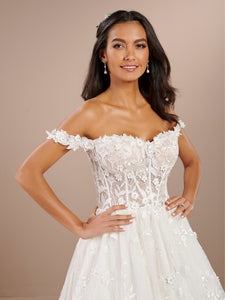 3D Floral Lace Corset A Line Gown In Ivory Almond