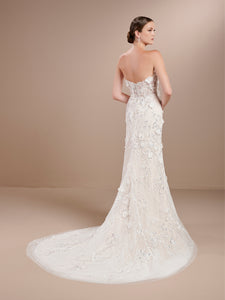 Detachable Tulle Cape Strapless 3D Floral Gown In Ivory Almond