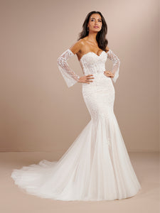 Slim Fitted Strapless Wedding Gown In Ivory Almond
