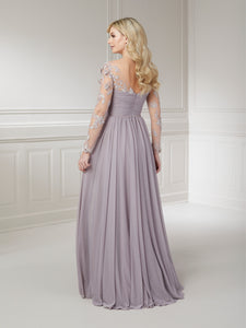 Softly Pleated Surplice Bodice With Illusion Lace Sleeves In Truffle
