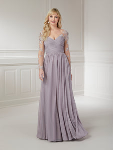 Softly Pleated Surplice Bodice With Illusion Lace Sleeves In Truffle