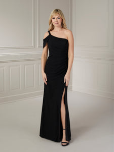 Slim One-Shoulder Gown With Beaded Strap In Black