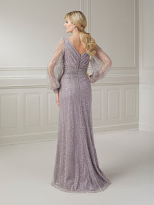 Dazzling Allover Beaded Tulle Gown In Dusty Lavender