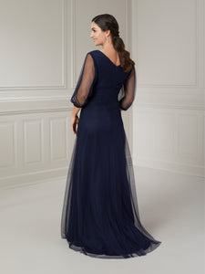 Artfully Pleated Ethereal Gown In Navy