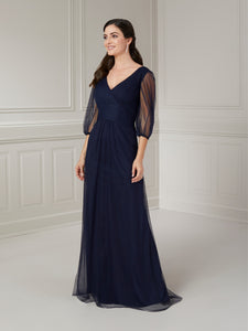 Artfully Pleated Ethereal Gown In Navy