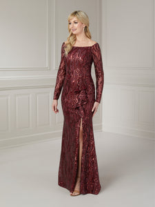 Shimmering Sequin Gown In Wine