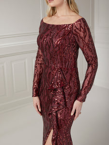Shimmering Sequin Gown In Wine