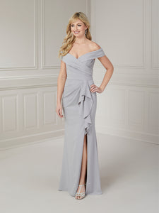 Portrait Neckline Draped Gown In Grey