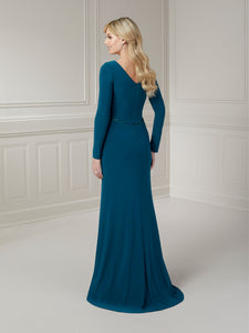 Slim Jersey Gown With Beaded Waist In Teal