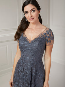 Lace & Tulle A-Line Short Sleeve In Gunmetal