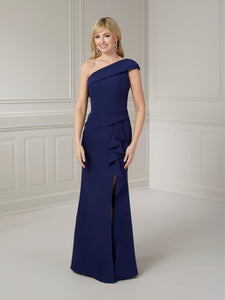 One-Shoulder Stretch Crepe Gown In Navy