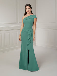 One-Shoulder Stretch Crepe Gown In Sage
