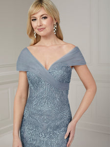 Tulle And Lace Fit And Flare Gown Shown In Misty Blue In Misty Blue