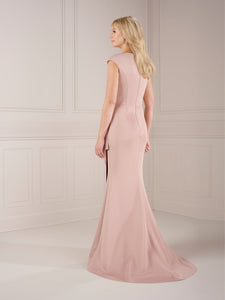 Scuba Jersey Surplice  Side Pleated Gwon In Rose Gold